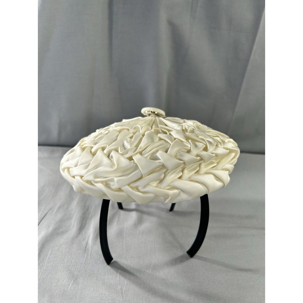 Vintage Braided Satin Fascinator Beret Cream One Size Dance Theater Dress Up